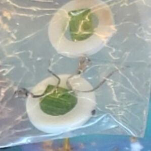 Unique Green and White Earrings dangle style Retro MoD cube circle